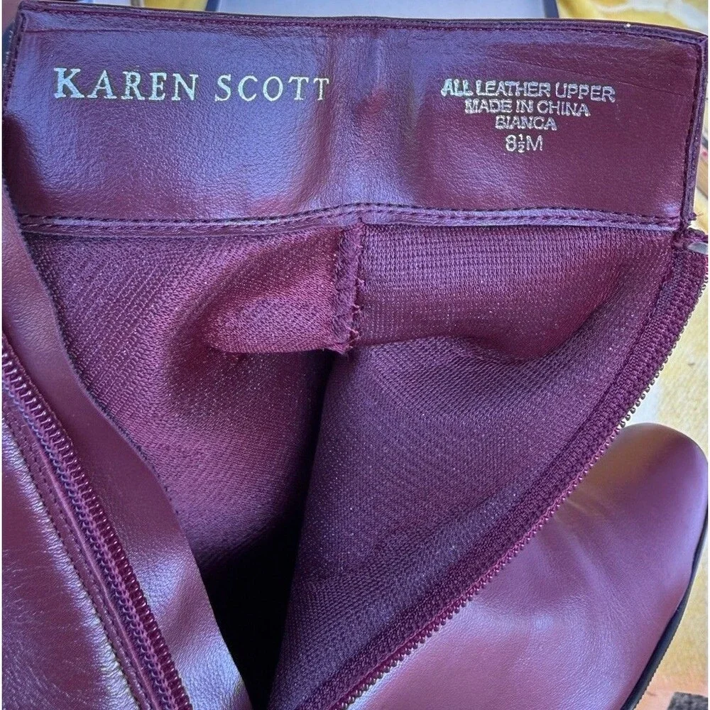 New W/ Box Karen Scott 8.5M Bianca Dark Red Leather Booties